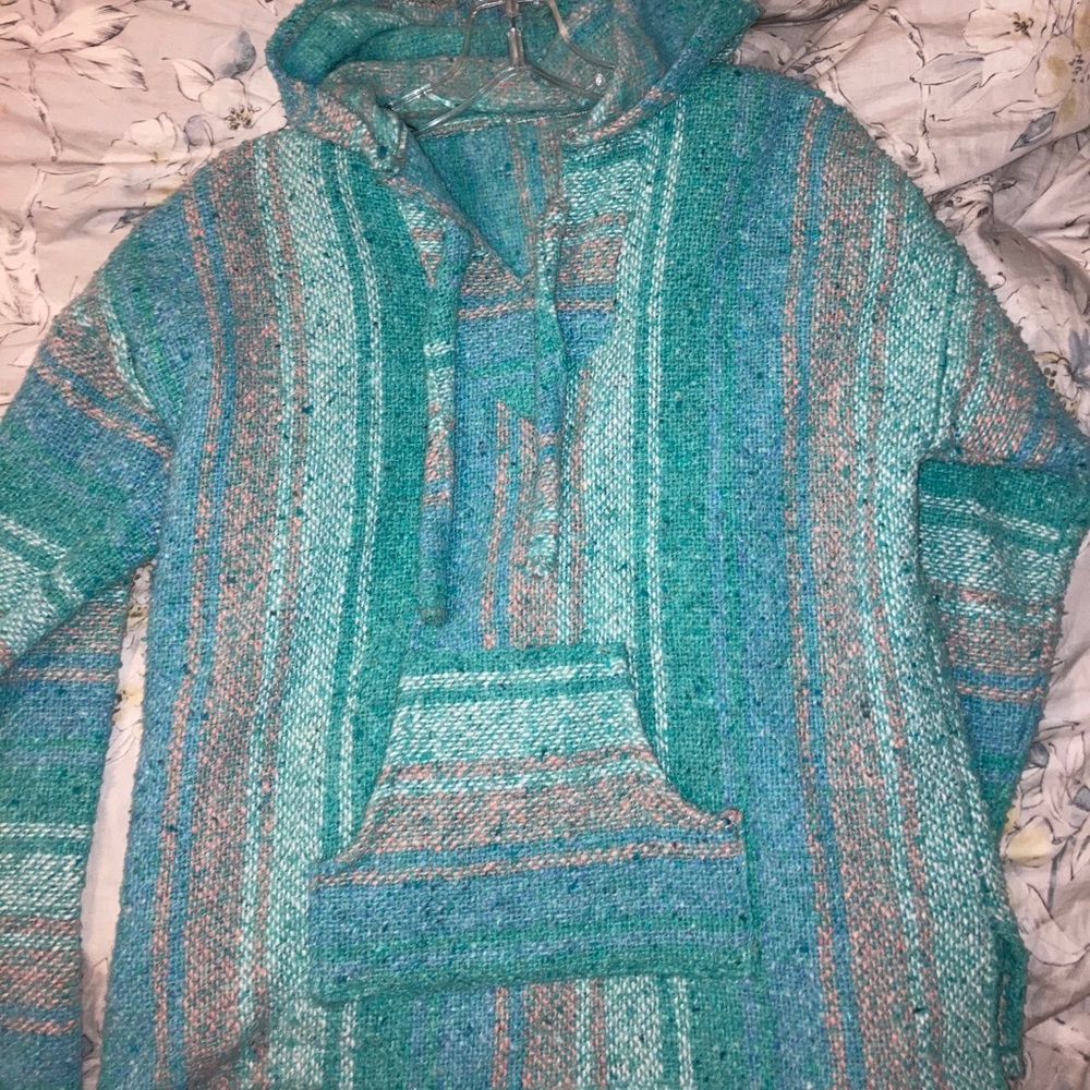 Turquoise woven pullover
